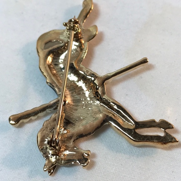 Carnival pony brooch, gold tone, 2 in length, green and red colors - Picture 8 of 9